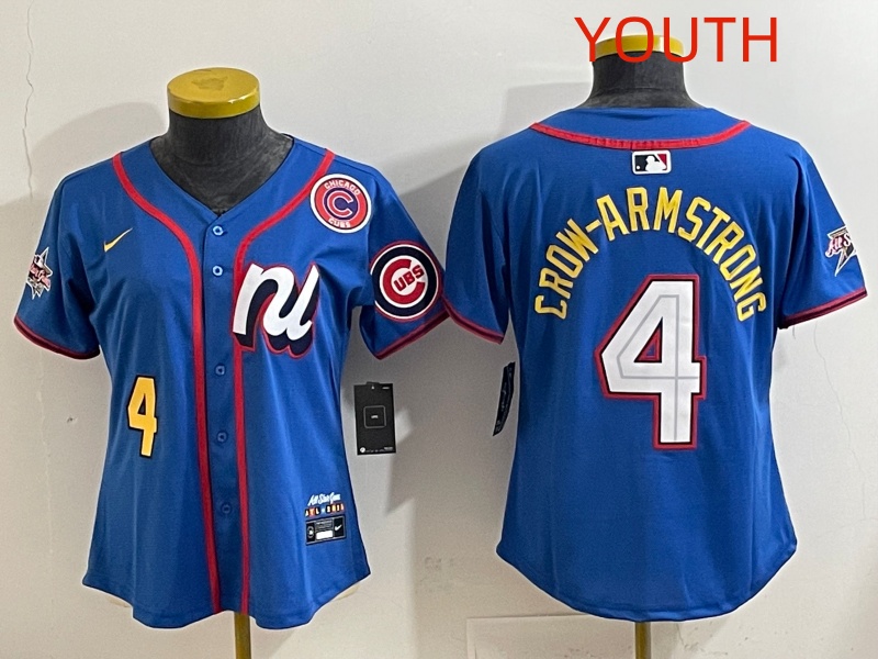 Youth Chicago Cubs #4 Crow-Armstrong Blue MLB All star Nike 2025 Jersey style 005